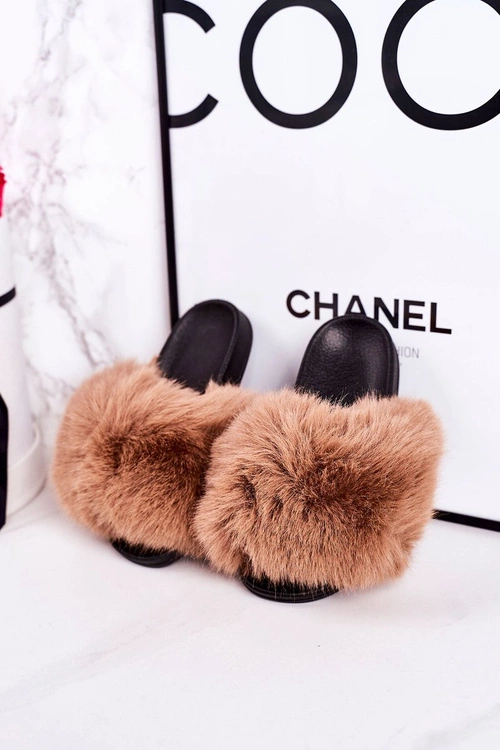 Dziecięce Klapki Z Futerkiem Jasny Brąz Fashionista