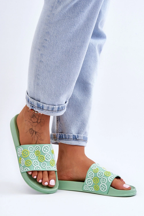 Damskie Klapki Z Emotikonami Zielone Cosette