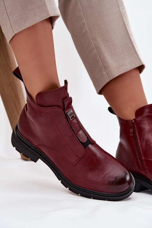 Ocieplane Botki Damskie Na Zamek Z Ozdobnym Detalem Bordowe Roselle