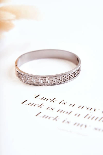 Damska Bransoletka Stalowa W Aztecki Wzór Z Cyrkoniami Srebrna