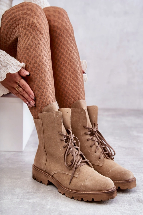 Zamszowe Botki Na Suwak Nicole 2754 Beżowe