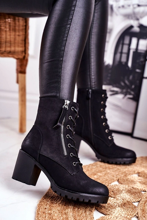 Botki Damskie Na Słupku Ocieplane Czarne Vimen