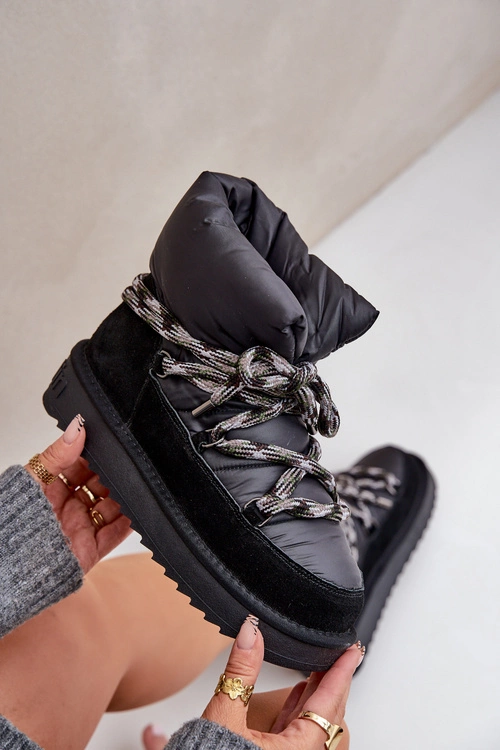 Zamszowe Śniegowce Damskie Z Grubym Sznurowaniem D.Franklin DFSH375003 Czarne