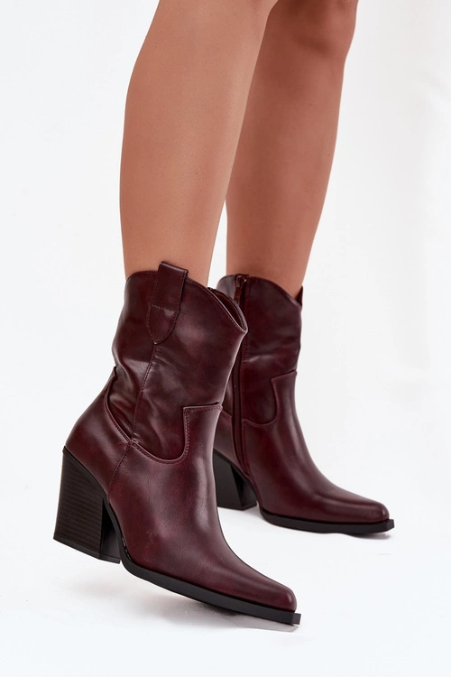 Botki Kowbojki Damskie Eko Skórzane Na Słupku Bordowe Sorelia