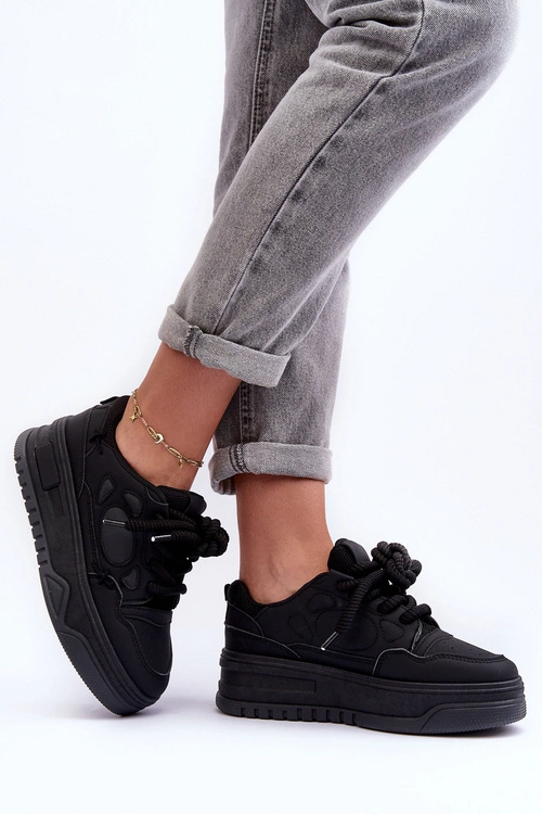Sneakersy Damskie Na Platformie Czarne Finos