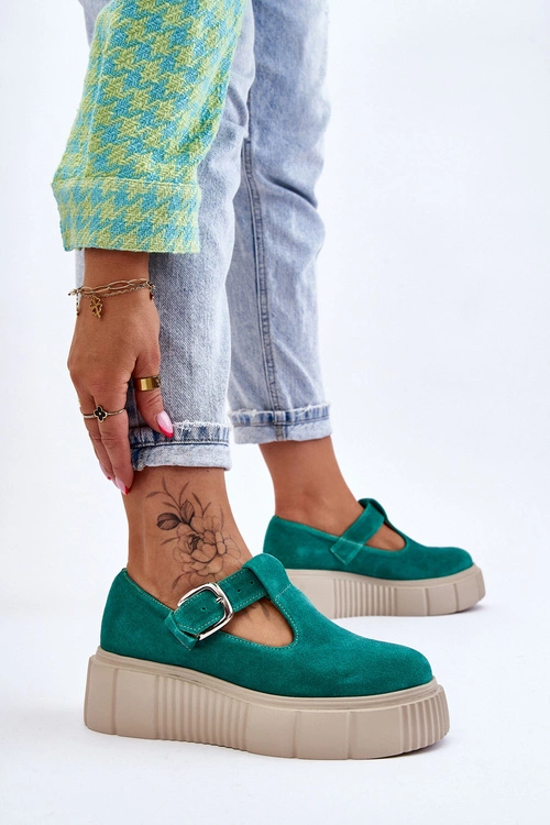 Zazoo 20102 Modne Zamszowe Półbuty Na Masywnej Platformie Zielone