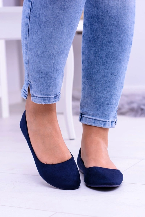 Granatowe Damskie Balerinki Zamsz Bueno