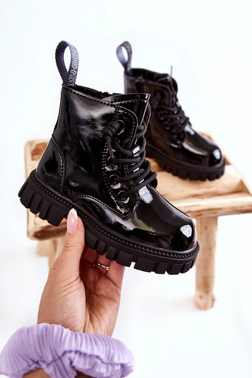 Lakierowane Ocieplane Botki Czarne Heidi