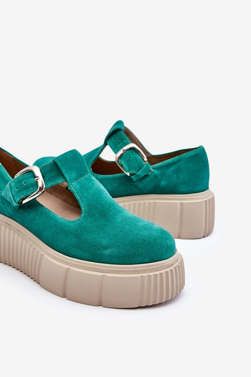 Zazoo 20102 Modne Zamszowe Półbuty Na Masywnej Platformie Zielone