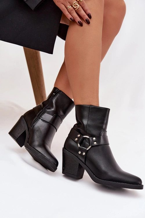 Ocieplane Botki Damskie Na Słupku Z Ozdobnym Elementem Czarne Jurelle