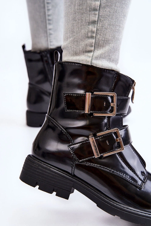 Damskie Ocieplane Botki Na Płaskim Obcasie Z Suwakiem Czarne Joshie