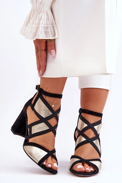 Sandały Na Obcasie Maciejka 05181-25 Złoto-Czarne