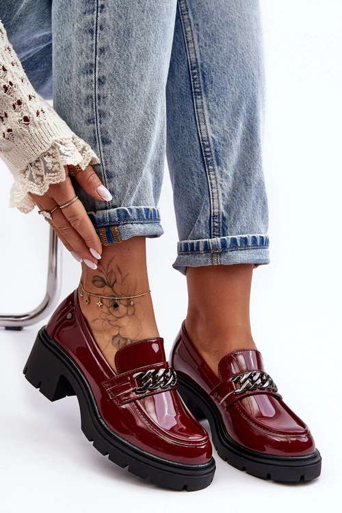 Lakierowane Damskie Półbuty Na Niskim Obcasie Bordowe Blimma