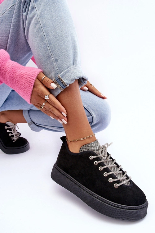 Zdobione Dżetami Buty Sportowe Damskie Czarne Ecea