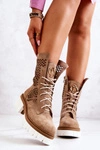 Skórzane Wysokie Botki Workery Nicole Camel 2706