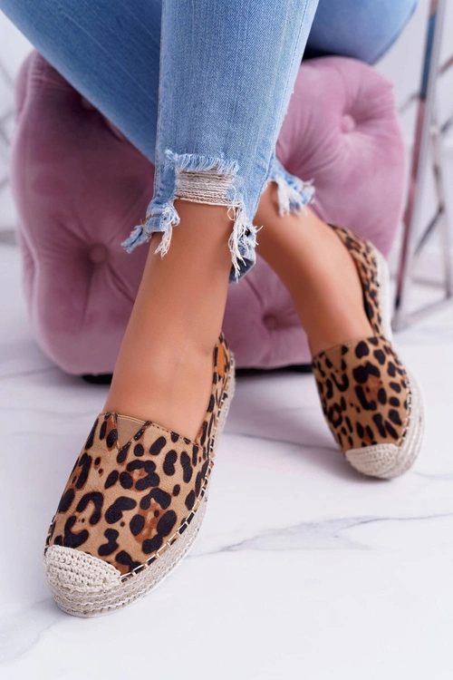 Brązowe Wsuwane Zamszowe Espadryle Leopard Mariako