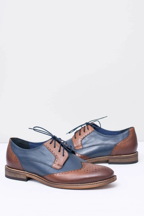 Nikopol Granatowe Skórzane Męskie Eleganckie Półbuty Mortes