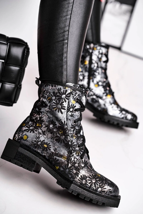 Botki Damskie Skórzane Trzewiki Maciejka Kwiaty 04869-38