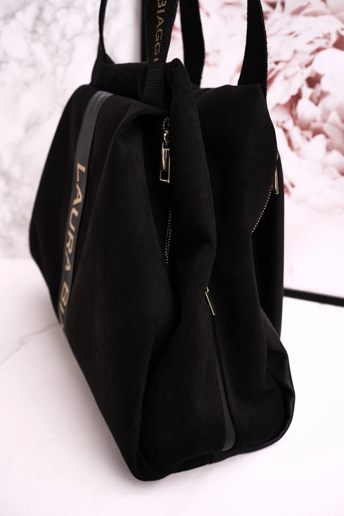 Torba Shopper Na Ramię LAURA BIAGGI Zamszowa Czarna