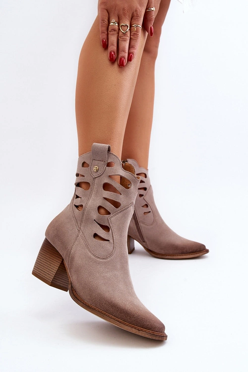 Skórzane Botki Z Wycięciami Maciejka 06412-04 Beżowe