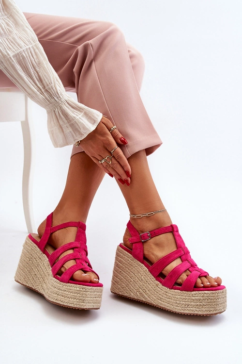 Sandały Na Koturnie Z Plecionką Fuksja Gnosis