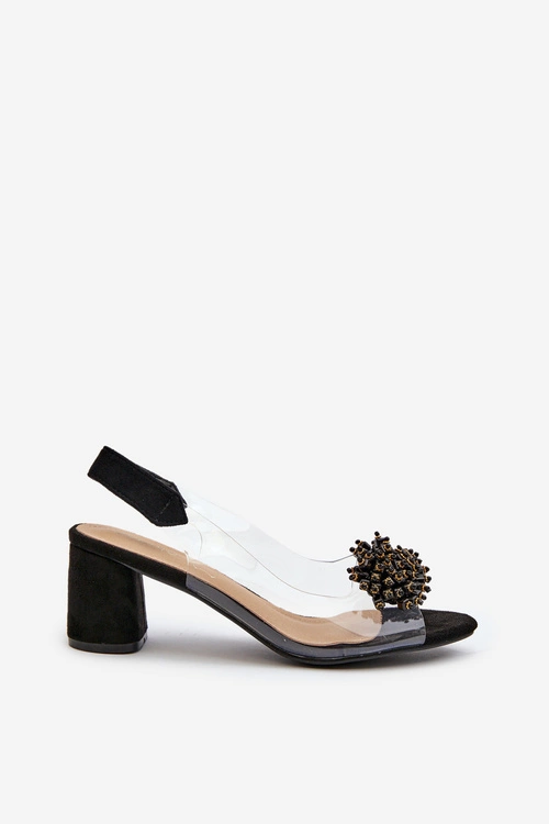 Sandały Damskie Na Obcasie Z Transparentna Cholewką Czarne Aleola