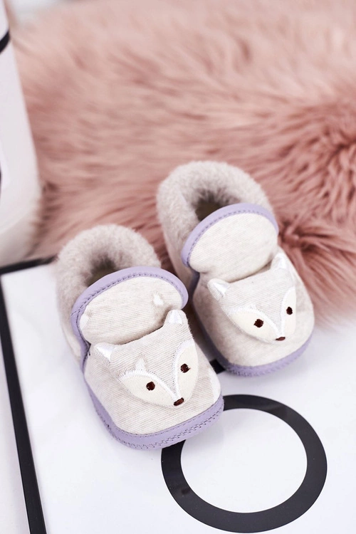 Dziecięce Papcie Na Gumce Z Liskiem Szare Leo