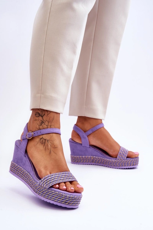Klasyczne Damskie Sandały Na Koturnie Fioletowe Malmo