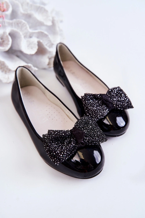 Dziecięce Lakierowane Balerinki Z Kokardą Czarne Zolly