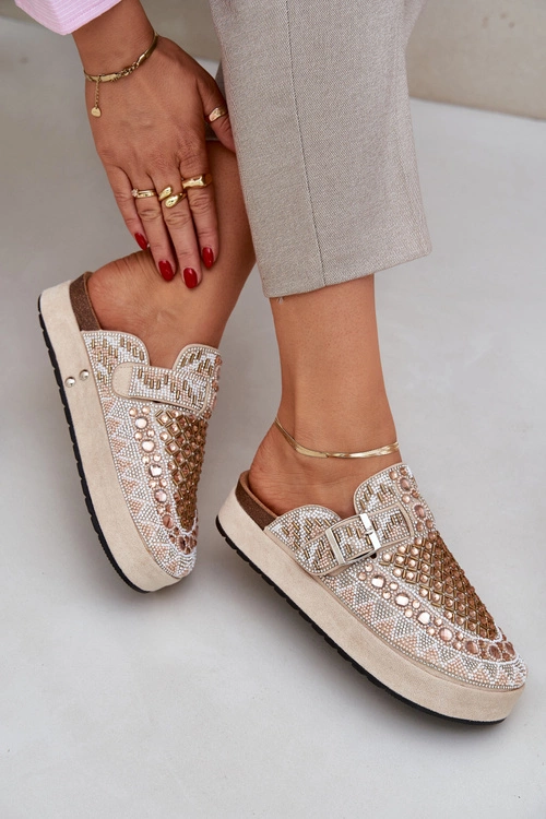 Zdobione Klapki Na Platformie Beżowe Terfitra