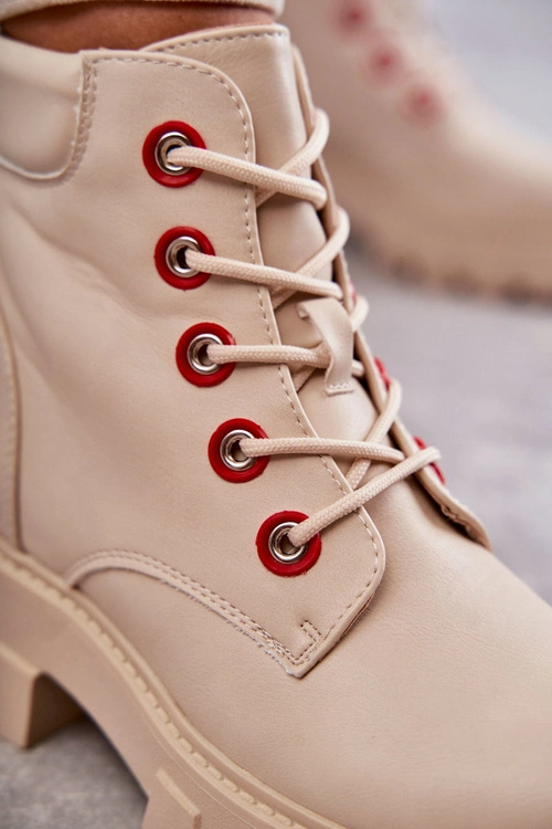 Skórzane Botki Workery Na Suwak Beżowe Messa