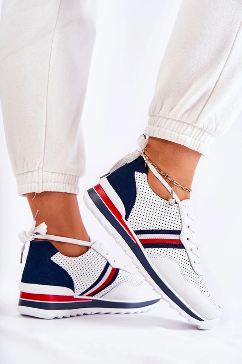 Damskie Skórzane Buty Sportowe Biało-Granatowe Jane