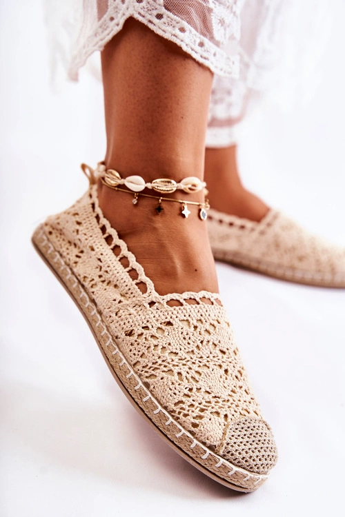 Damskie Ażurowe Espadryle Wsuwane Beżowe Letisa