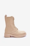 Skórzane Botki Workery Na Płaskim Obcasie Jasnobeżowe Aganne  
