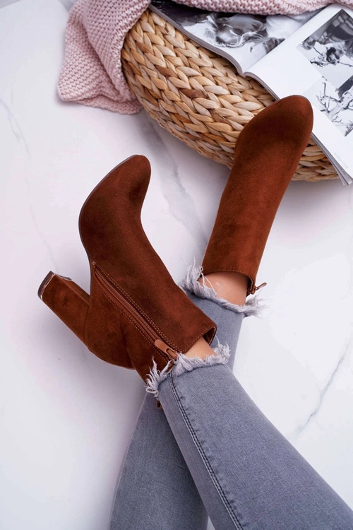 Botki Damskie Na Obcasie Camel Domeno