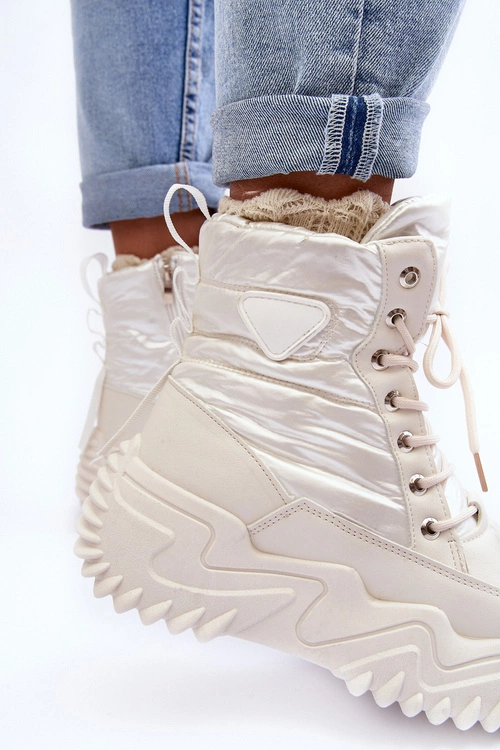 Ocieplane Botki Na Masywnej Platformie Jasnobeżowe Lanleh