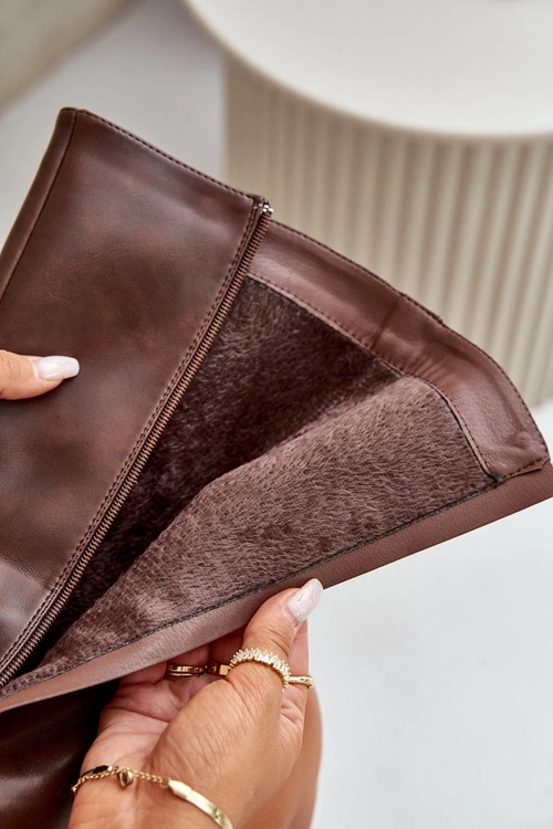 Ocieplane Kozaki Damskie Na Zamek Eko Skórzane Brązowe Tialethe