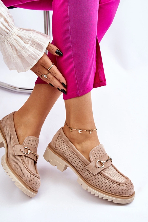 Klasyczne Damskie Półbuty Mokasyny Beżowe Kolton