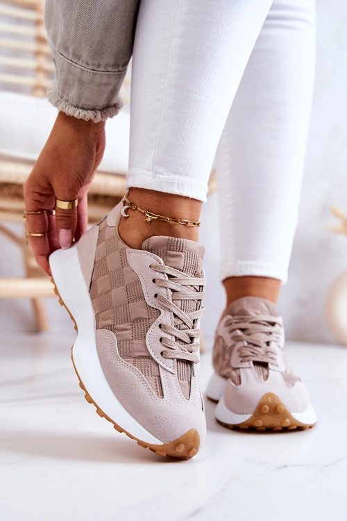 Klasyczne Sportowe Buty Wiązane Beżowe Patrice