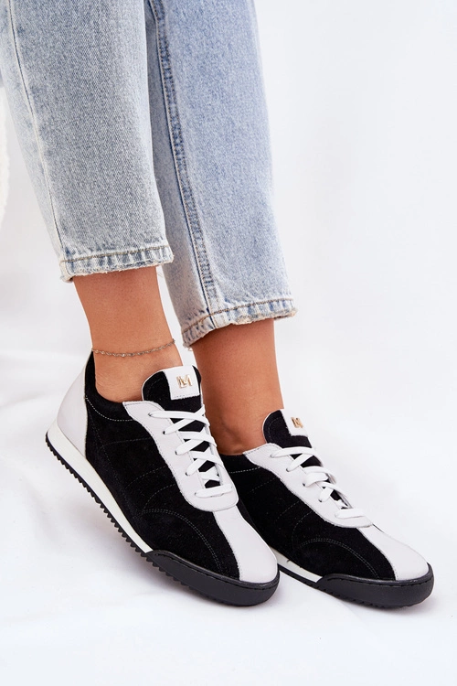 Skórzane Buty Sportowe Damskie Laura Messi 2935 Czarne