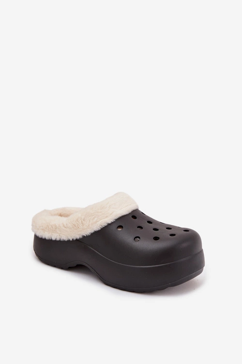 Piankowe Klapki Damskie Ocieplane Futerkiem Czarne Palvine