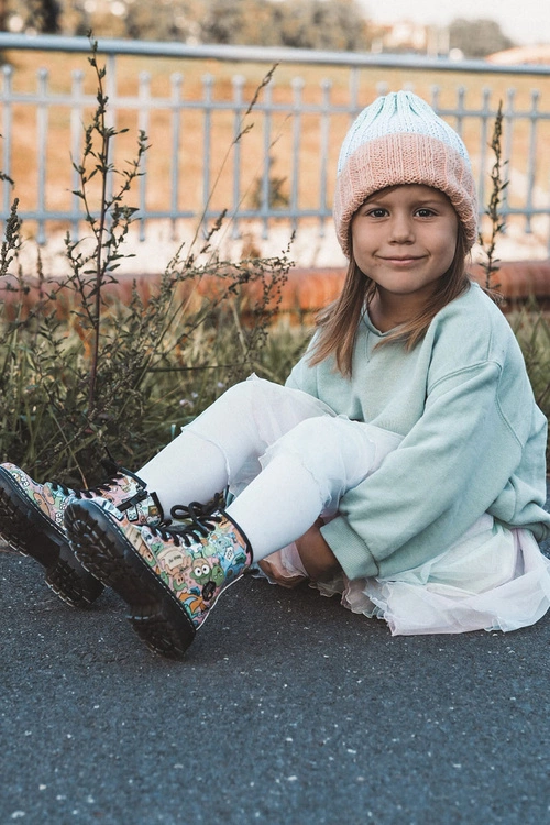 Dziecięce Botki Ocieplane Print Różowe Dexi