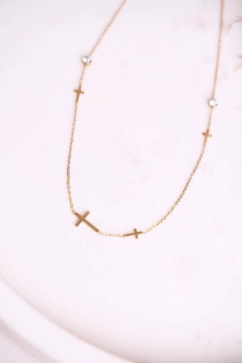 Naszyjnik Łańcuszek Krzyżyki i Cyrkonie Złoty Gentle