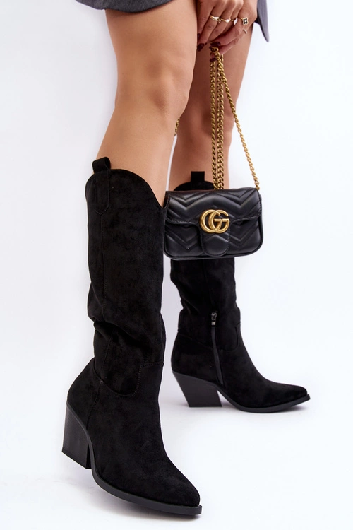 Damskie Kozaki Kowbojki Na Obcasie Przed Kolano Czarne Oppore