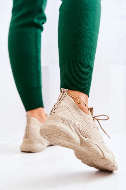 Sportowe Buty Sneakersy Materiałowe Ciemnobeżowe Nolene