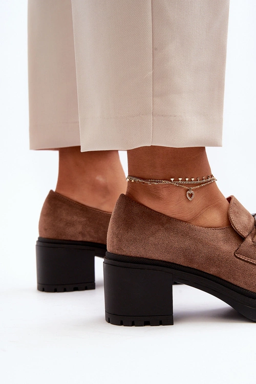 Zamszowe Półbuty Na Masywnym Obcasie Brązowe Finley