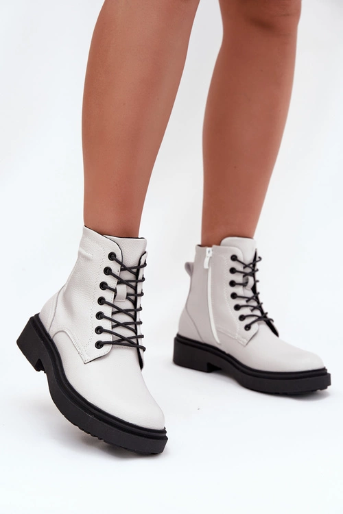 Ocieplane Botki Damskie Z Naturalnej Skóry Sergio Leone BT25248-S Białe