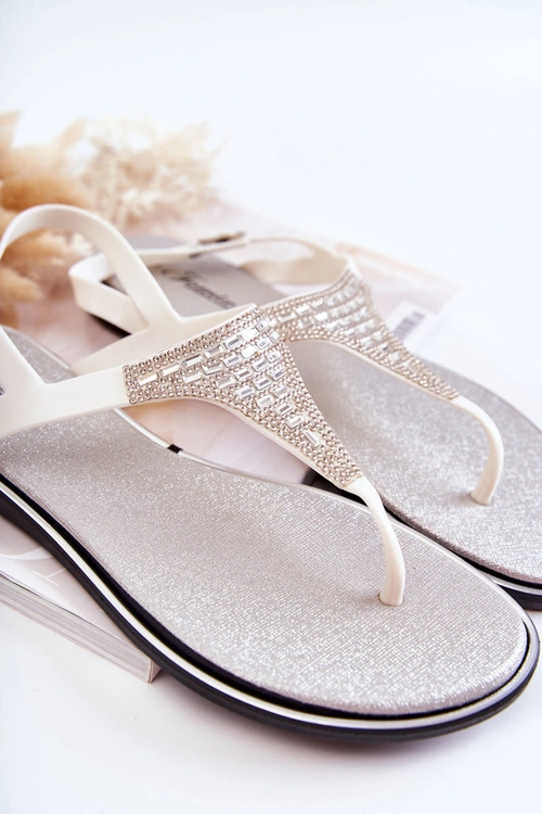 Damskie Sandały Japonki Z Ozdobami Białe Atlanta