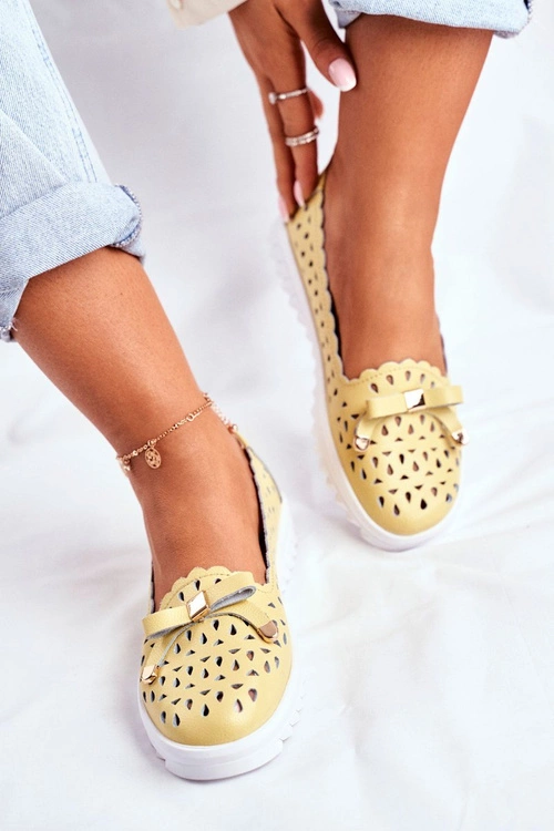 Mokasyny Damskie Skórzane Ażurowe LR71515 Żółte Murrieta