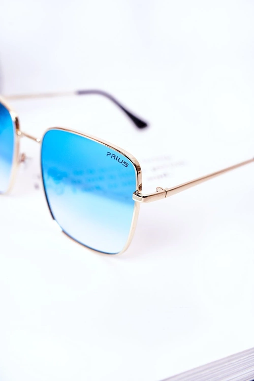 Złote Kwadratowe Okulary Z Niebieskimi Szkłami Ombre